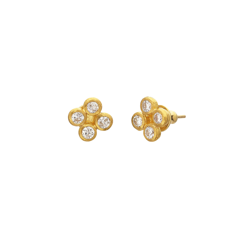 Gurhan 24K Yellow Gold Pointelle Delicate Diamond Button Stud Earrings