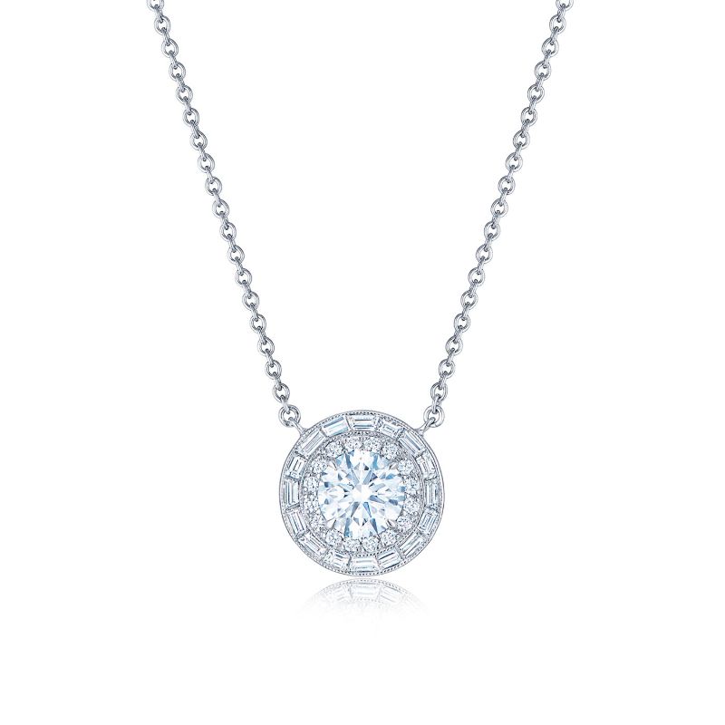 Kwiat Round Diamond Pendant with a Step Cut Diamond Halo