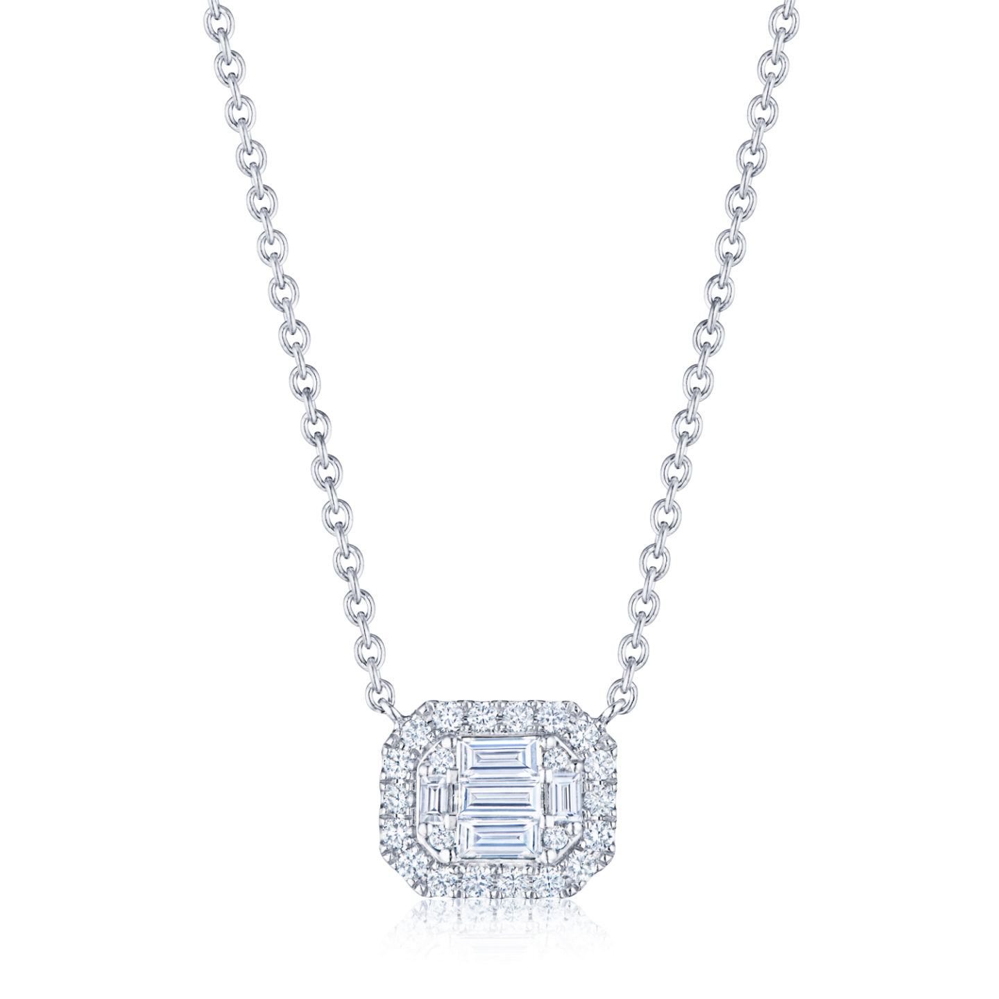 Kwiat Sunburst Emerald Shaped Diamond Pendant Necklace