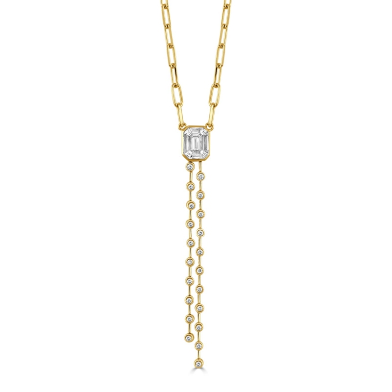 18K Yellow Gold Mondrian Invisible Set Pendant Necklace