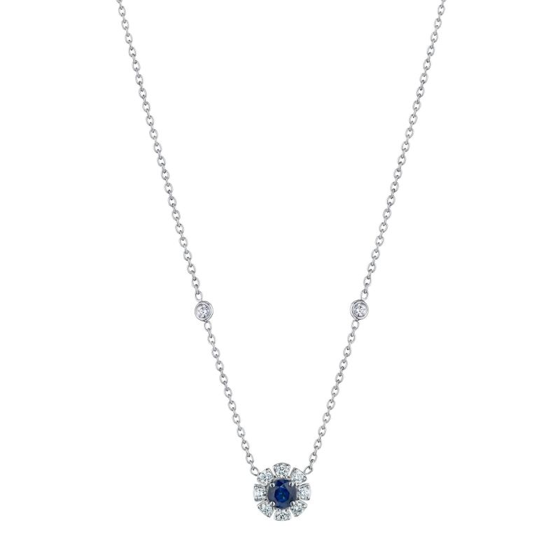 Penny Preville 18K White Gold Rhodium Plated Round Blue Sapphire Pendant Necklace