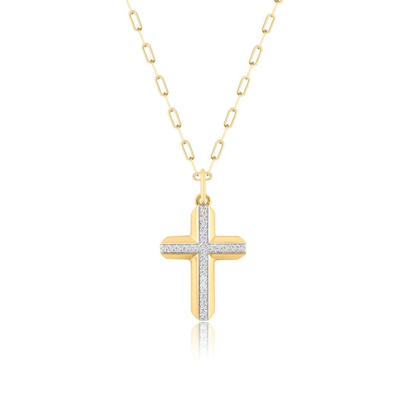 Phillips House 18K Yellow Gold Affair Diamond Knife Edge Cross Necklace