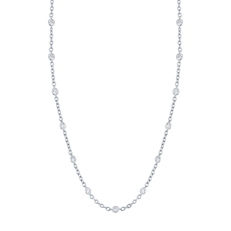 Norman Silverman 18K White Gold Rhodium Plated Diamonds By The Yard Necklace