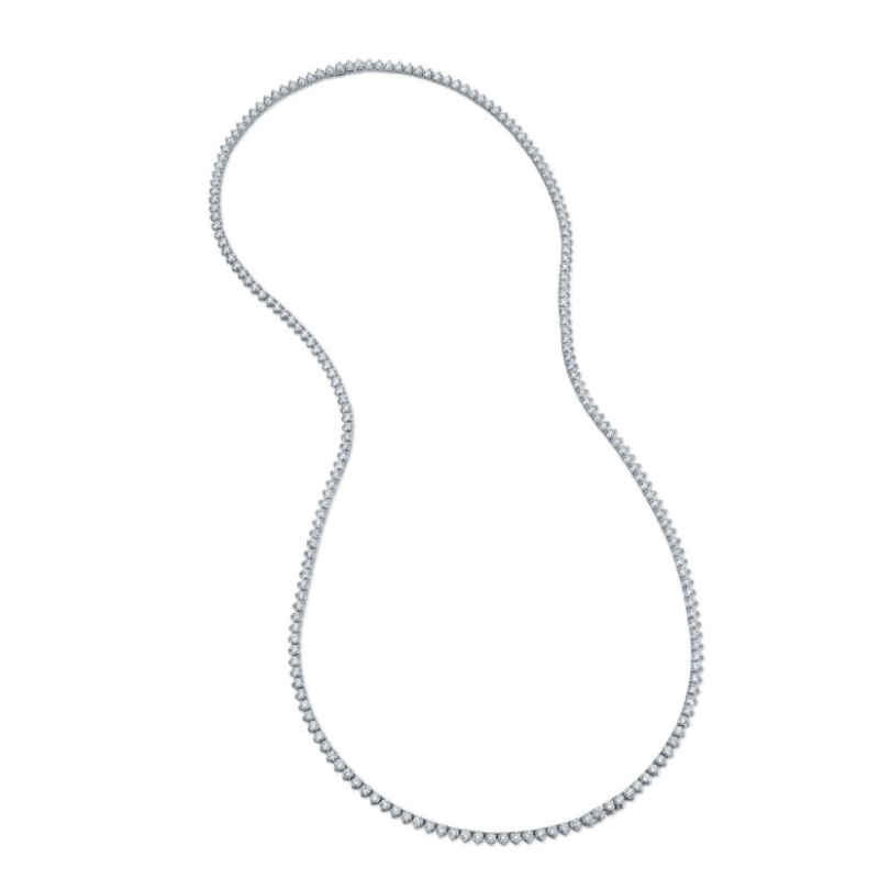 Norman Silverman 18K White Gold Rhodium Plated 3 Prong Diamond Opera Necklace