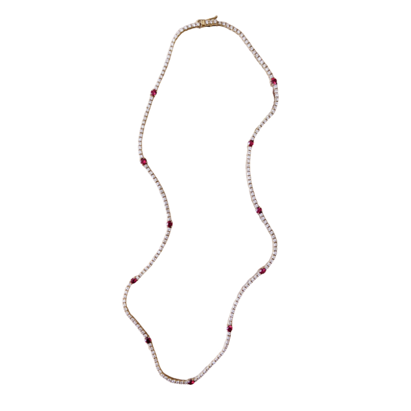 Norman Silverman 18K Yellow Gold Ruby And Diamond Necklace
