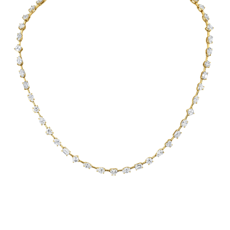 Norman Silverman 18K Yellow Gold Fancy Shape Diamond Wire Necklace