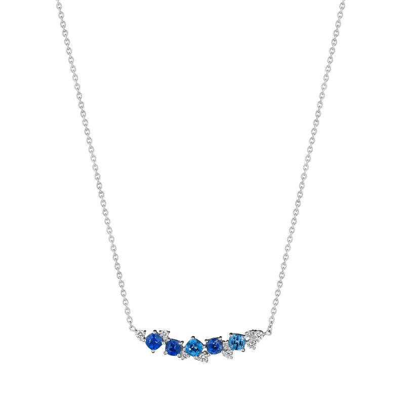 Penny Preville 18K White Gold Cushion Blue Sapphire Curve Necklace