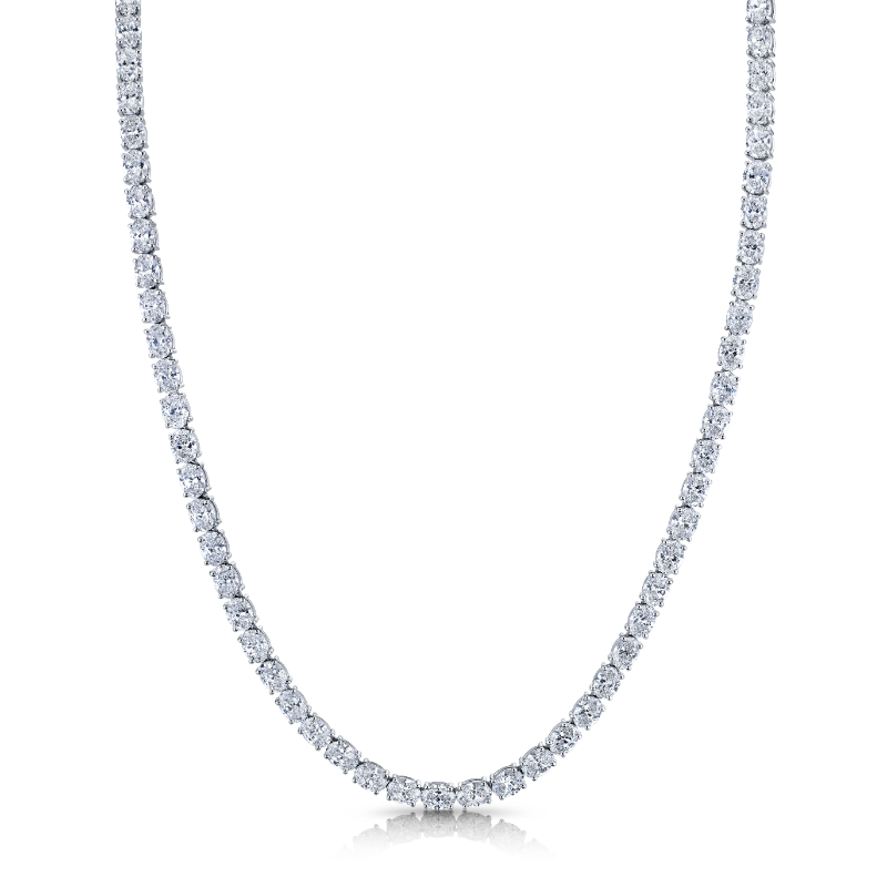 Norman Silverman 18K White Gold Rhodium Plated East West Oval Cut Diamond Necklace