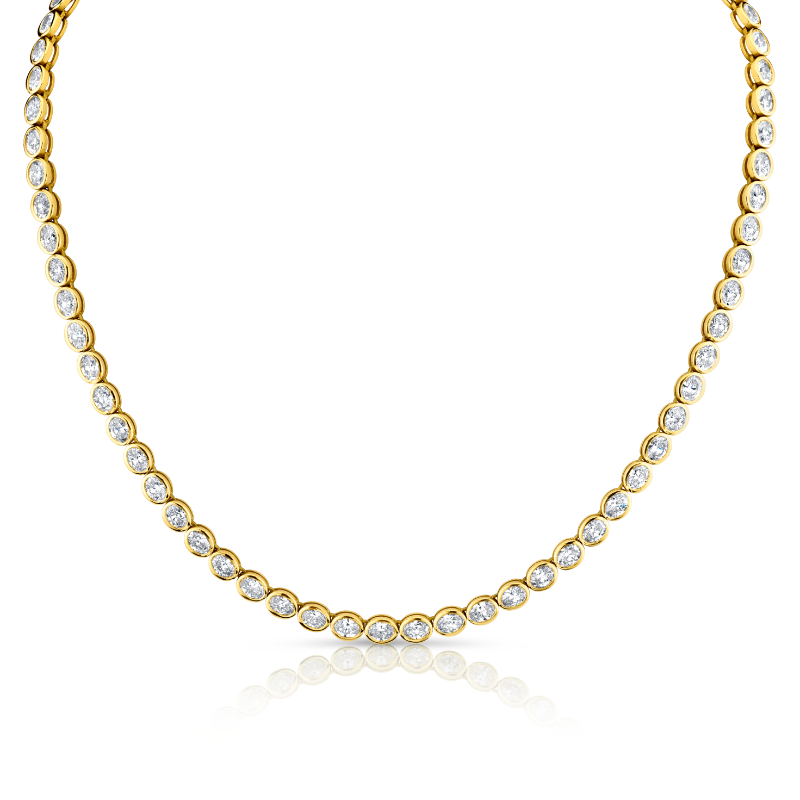 Norman Silverman 18K Yellow Gold East West Bezel Set Diamond Necklace