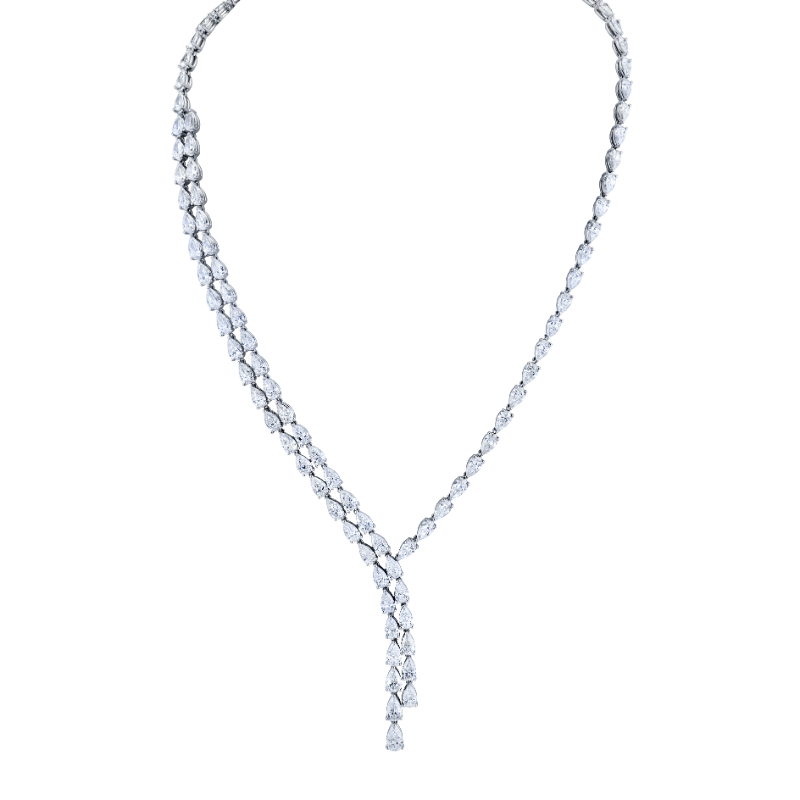 Norman Silverman 18K White Gold Rhodium Plated Diamond Drop Necklace