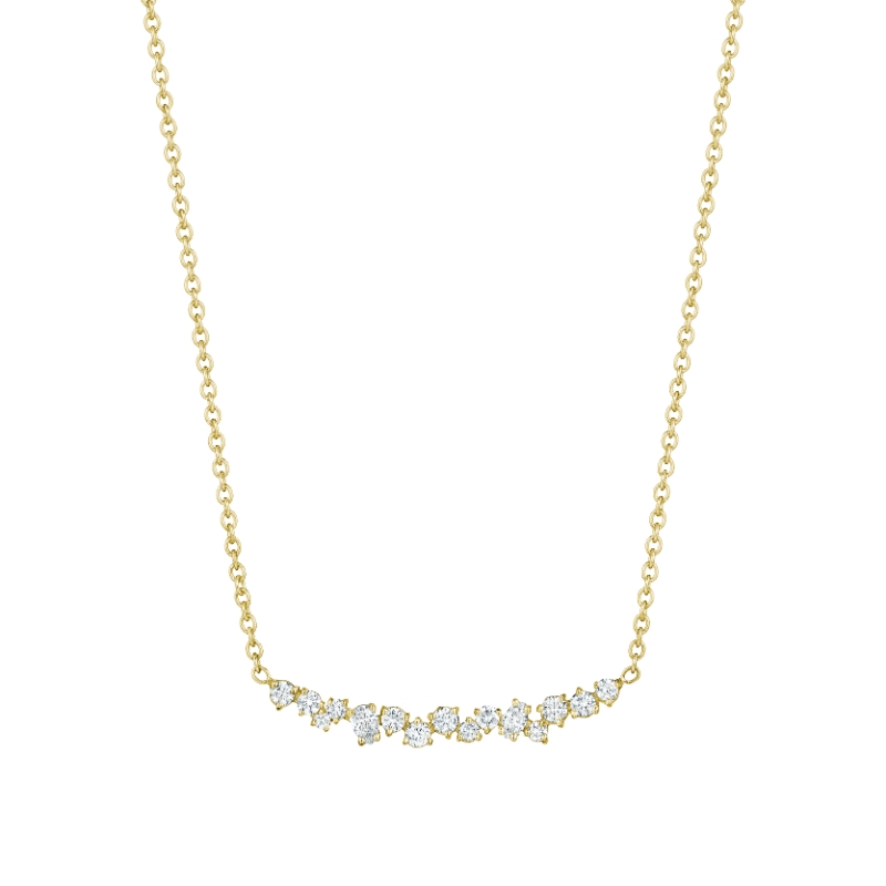 Penny Preville 18K Yellow Gold Stardust Curved Diamond Cluster Bar Necklace