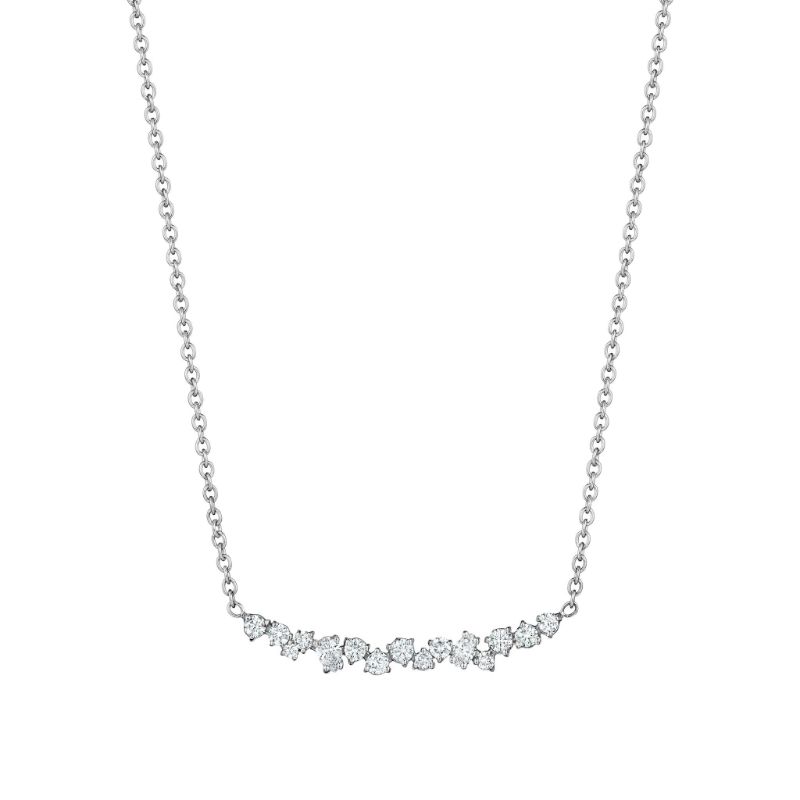 Penny Preville 18K White Gold Rhodium Plated Star Dust Cluster Bar Necklace