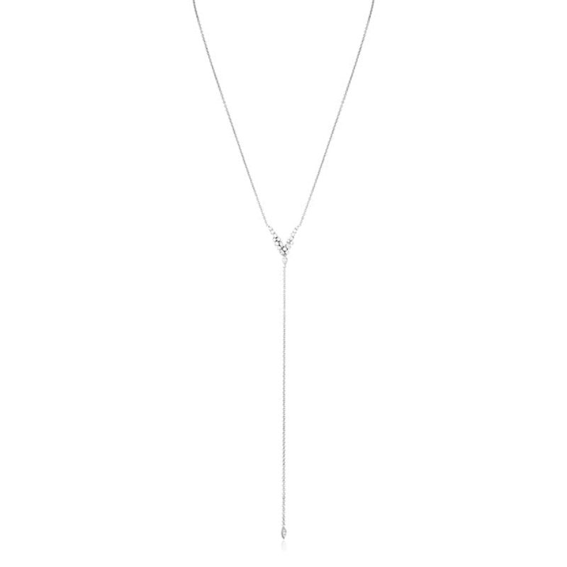Penny Preville 18K White Gold Rhodium Plated Star Dust Y Cluster Necklace
