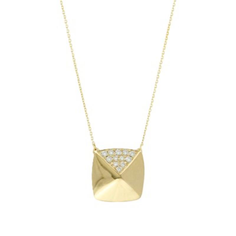 18K Yellow Gold Deco Diamond Pendant Necklace
