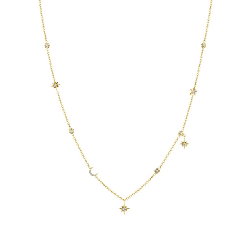 Penny Preville 18K Yellow Gold Hanging Star And Moon Eyeglass Chain Necklace