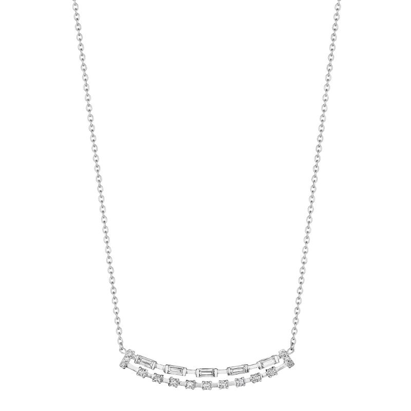 Penny Preville 18 White Gold Baguette & Round Double Bar Necklace