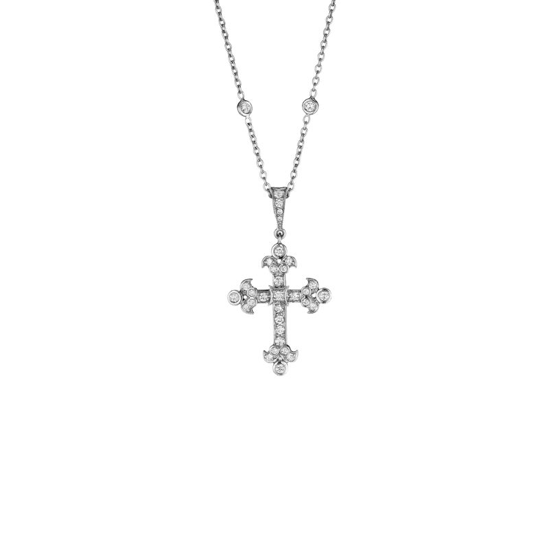 Penny Preville 18K White Gold Small Cross With Diamond Pendant