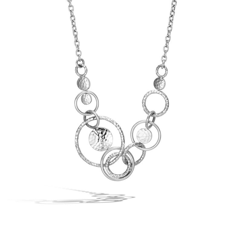Dot Hammered Silver Multi Link Necklace, Size 18
