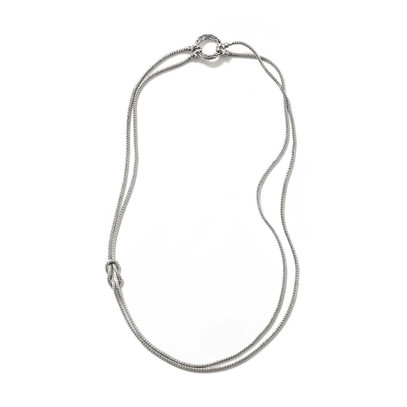 Sterling Silver Classic Chain Love Knot Station Lariat Necklace