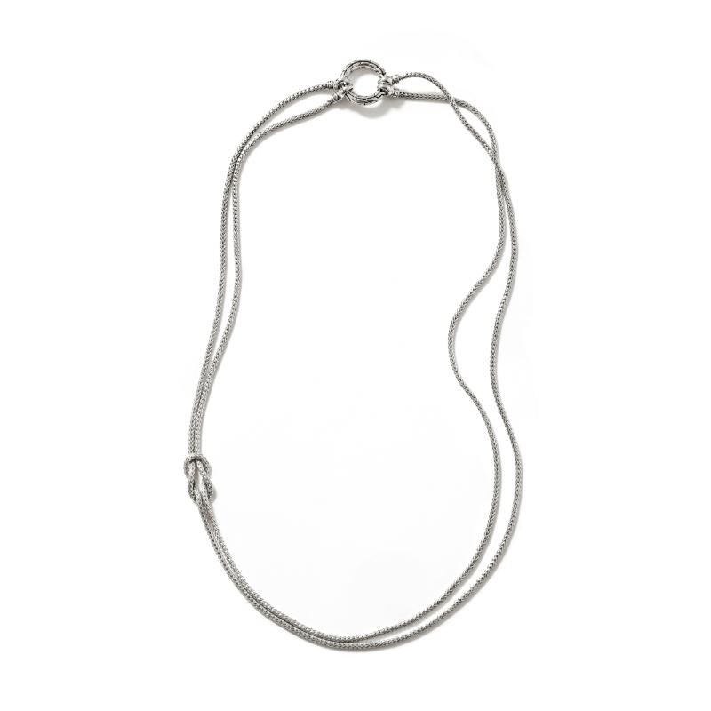 Sterling Silver Classic Chain Love Knot Station Lariat Necklace