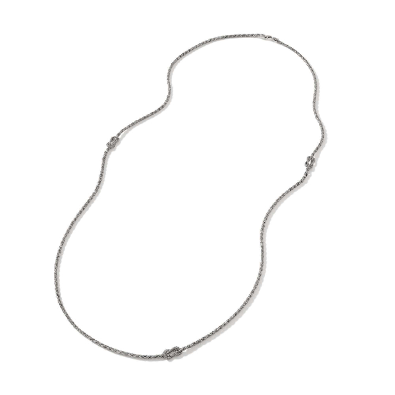 Sterling Silver Classic Chain Love Knot Station On Twisted Chain Necklace