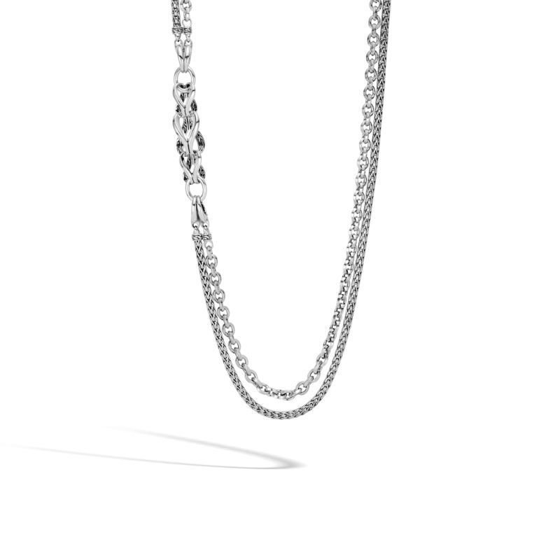 John Hardy sterling silver Asli Classic Chain double rowlink station necklace, 59.5x12.5mm station, 5.5mm chain with hook clasp, 30"