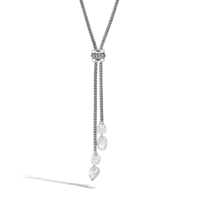 Classic Chain Lariat Necklace in Silver with Gemstone