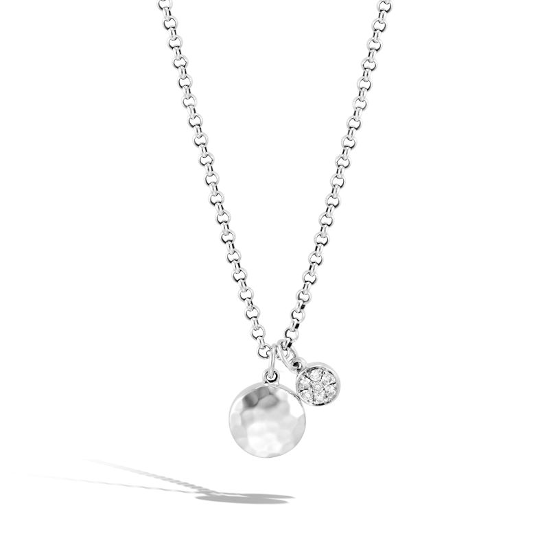 Dot Hammered Silver Diamond Pave Necklace