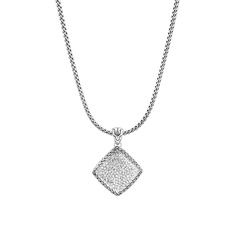 Classic Chain Pendant Necklace in Silver with Diamonds