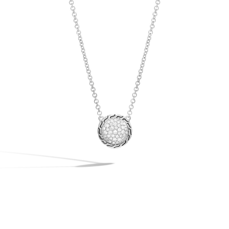 Classic Chain Round Necklace in Silver with Diamonds