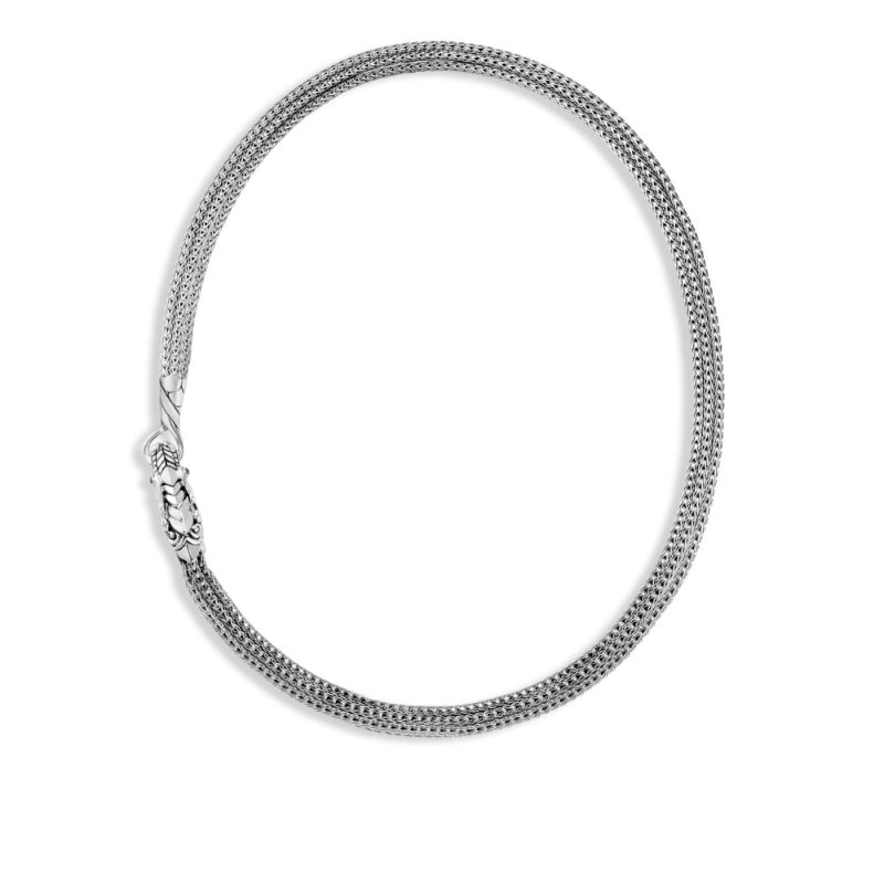 John Hardy sterling silver Legends Naga multi chain necklace with blue sapphire, 32"