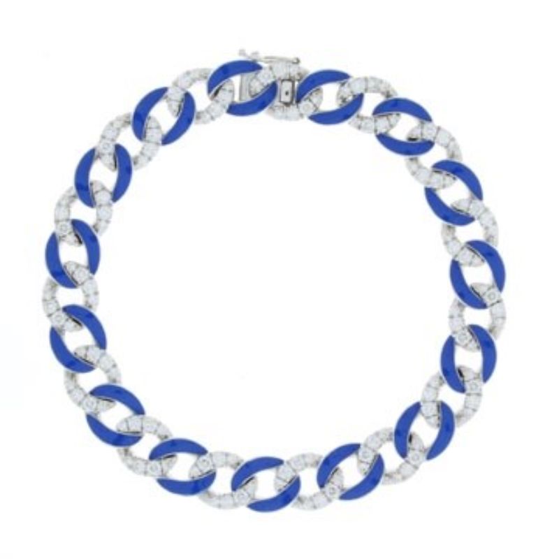 ZYDO 18K White Gold  Blue Topaz & Diamond Link Bracelet