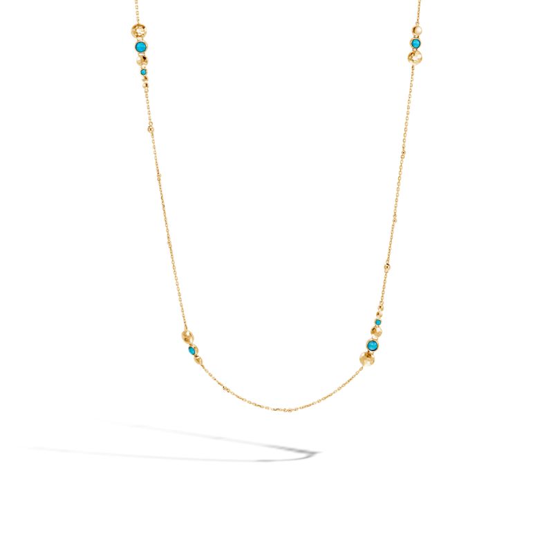 John Hardy 18k yellow gold Dot hammered chain necklace with turquoise, 1.2mm chain with lobster clasp, 36"