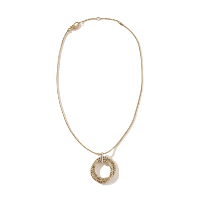 18K Yellow Gold Classic Chain Diamond Pave Pendant Necklace