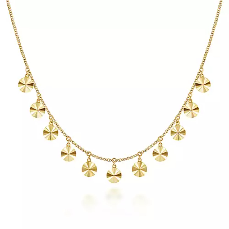 Gabriel & Co 18K Yellow Gold Contemporary Disc Drops Necklace, 17.5"
