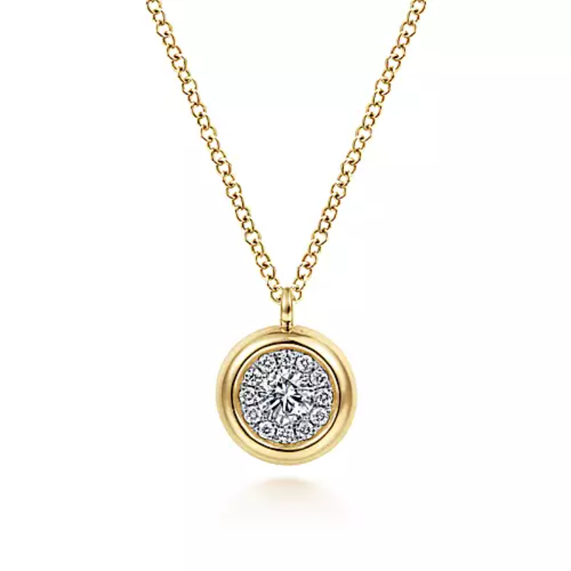 Gabriel & Co 18K Yellow Gold Contemporary Bezel Round Diamond Cluster Pendant Necklace