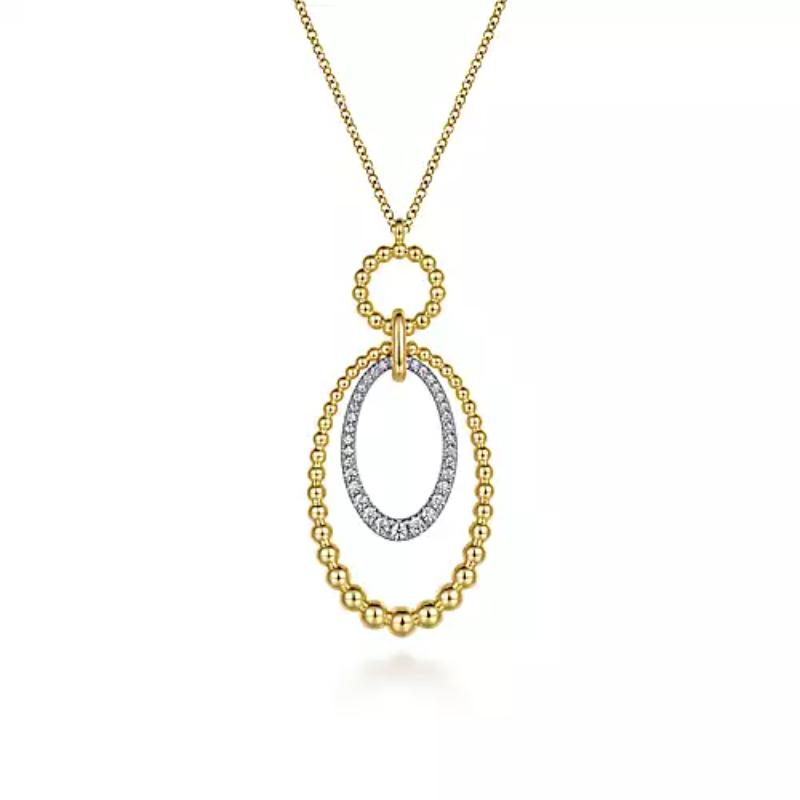 Gabriel & Co 18K Yellow Gold And 18K White Gold Rhodium Plated Bujukan Double Oval Pendant Necklace