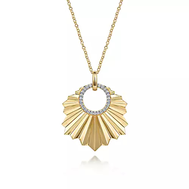 Gabriel & Co 18K Yellow Gold Contemporary Accordion Fan Leaf Pendant Necklace