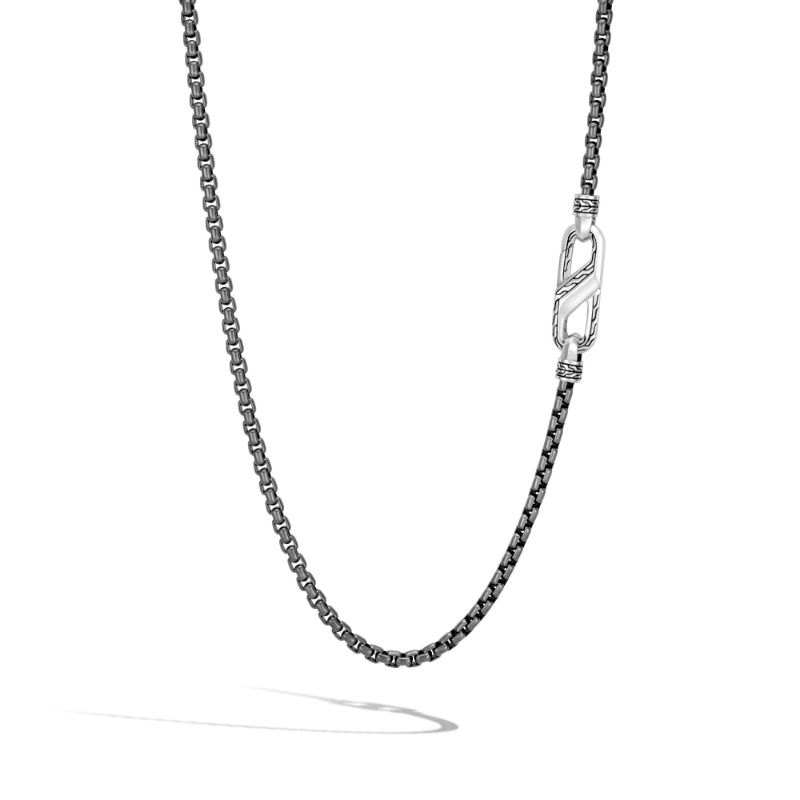 John Hardy sterling silver  with satin matte black rhodium Classic Chain medium box chain necklace, 4mm chain necklace with carabiner clasp, 26"