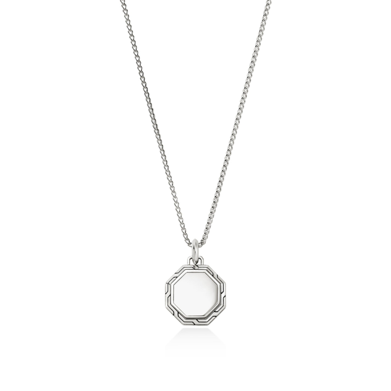 Octagonal Tag Pendant Necklace In Sterling Silver