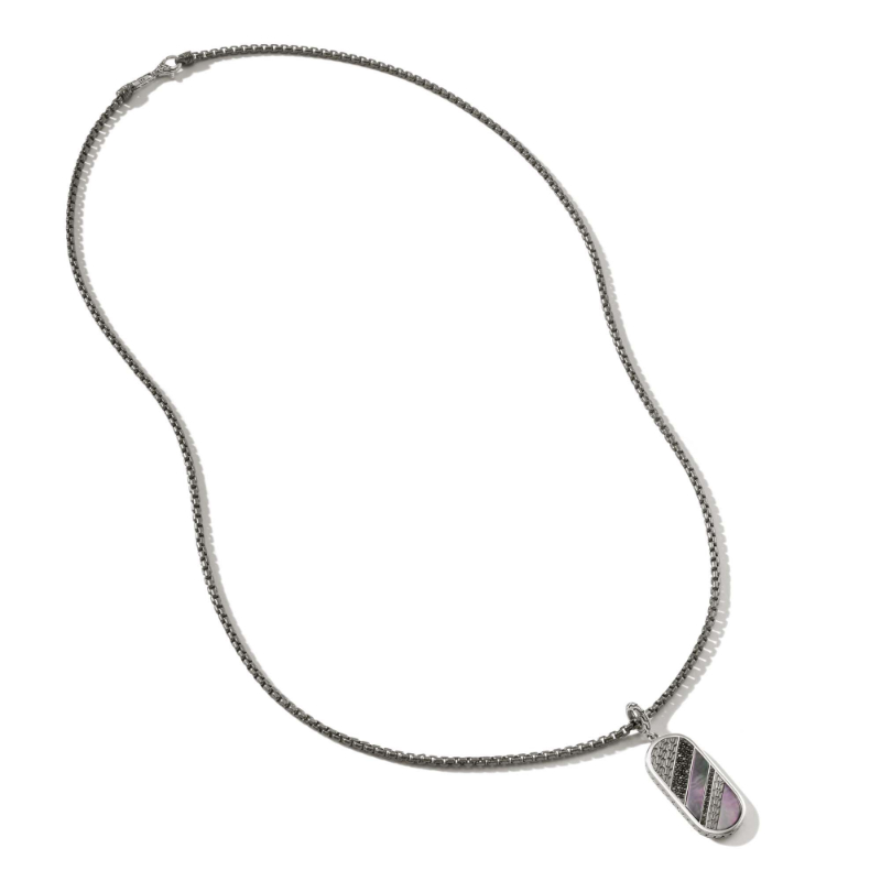 Sterling Silver With Satin Matte Black Rhodium Classic Chain Pendant Necklace