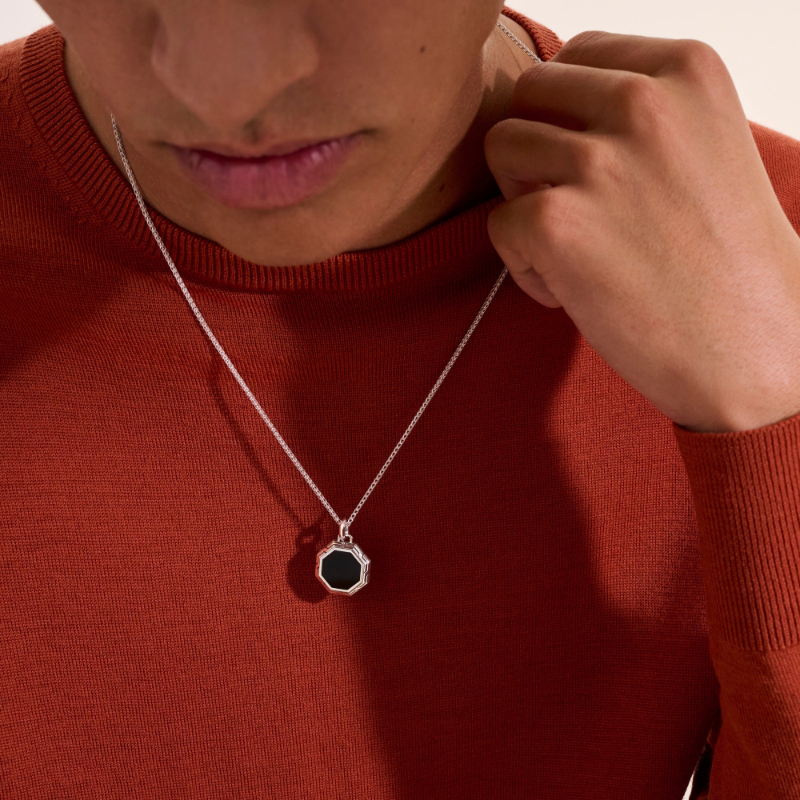 Octagonal Tag Pendant Necklace In Sterling Silver