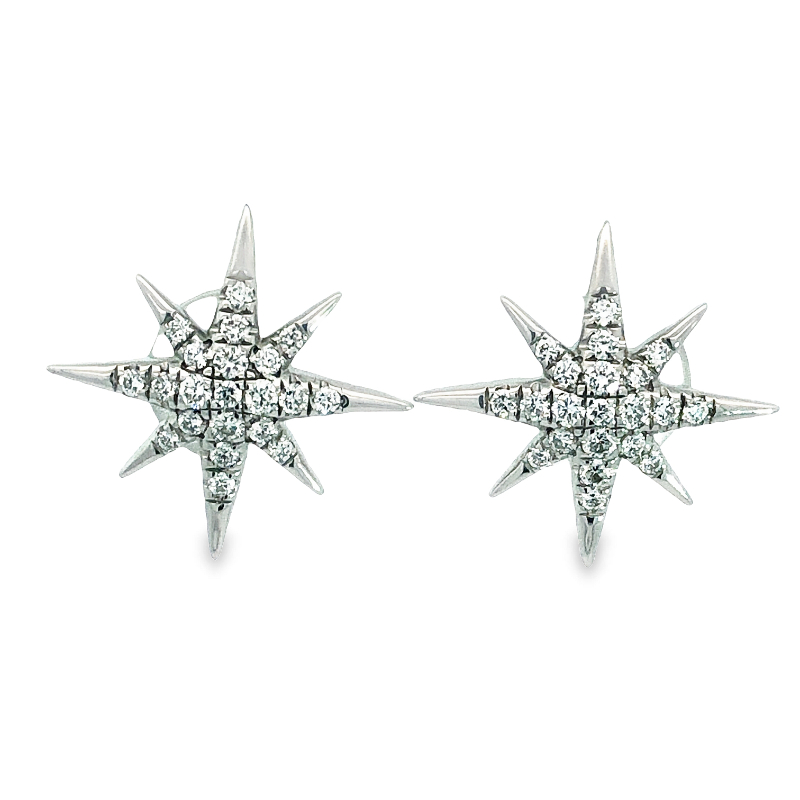 Lisa Nik 18k white gold rhodium plated Sparkle Northstar stud earrings with diamonds weighing 0.17 carat total weight