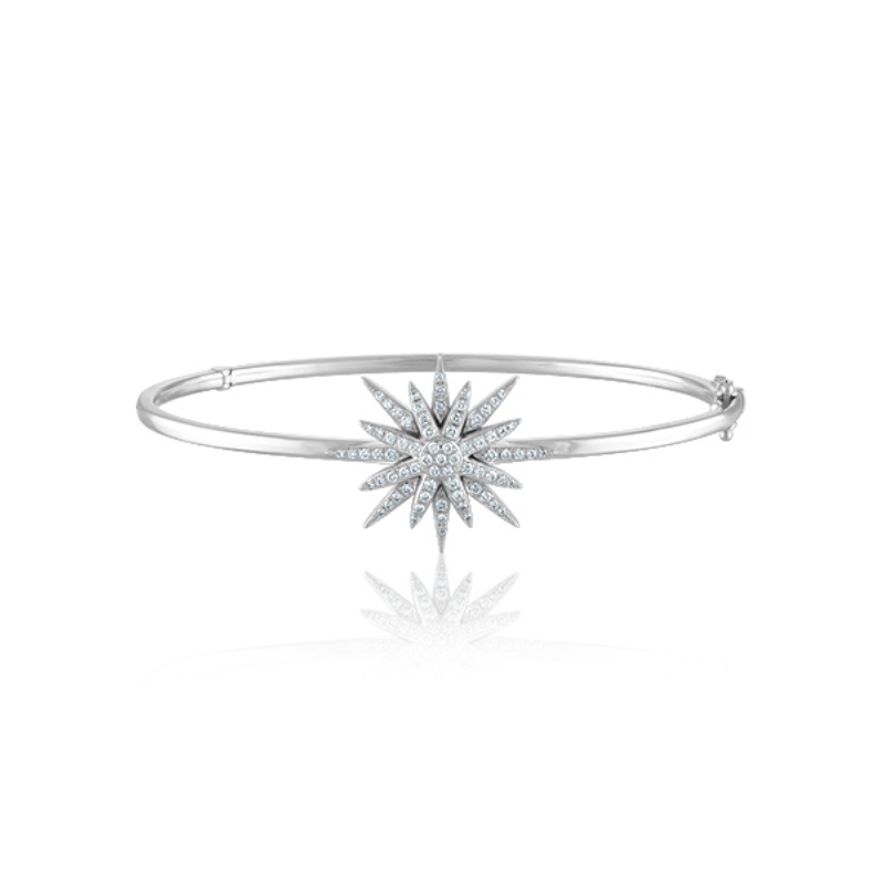 Lisa Nik 18k white gold Sparkle Northstar hinged bangle bracelet with diamonds weighing 0.51 carat total weight