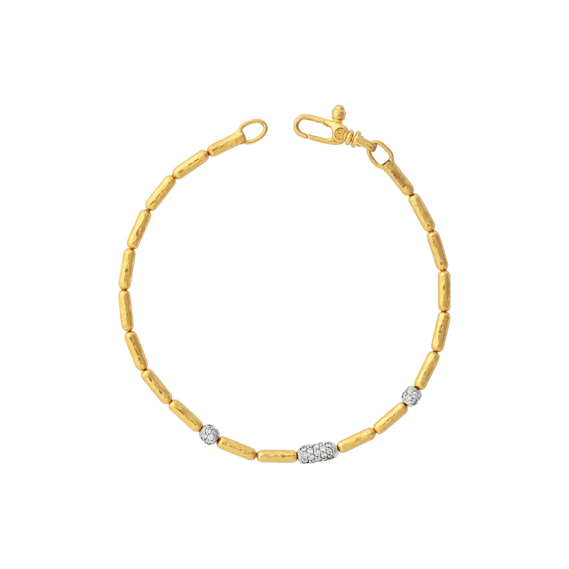 Gurhan 24K Yellow And 18K White Rhodium Plated Gold Vertigo Pave Single Strand Pave Diamond Station Bracelet