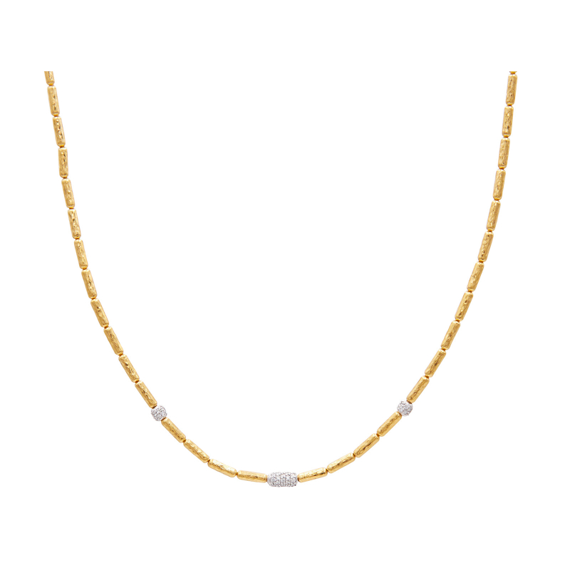 Gurhan 24K Yellow And 18K White Rhodium Plated Gold Vertigo Pave Single Strand Diamond Station Necklace