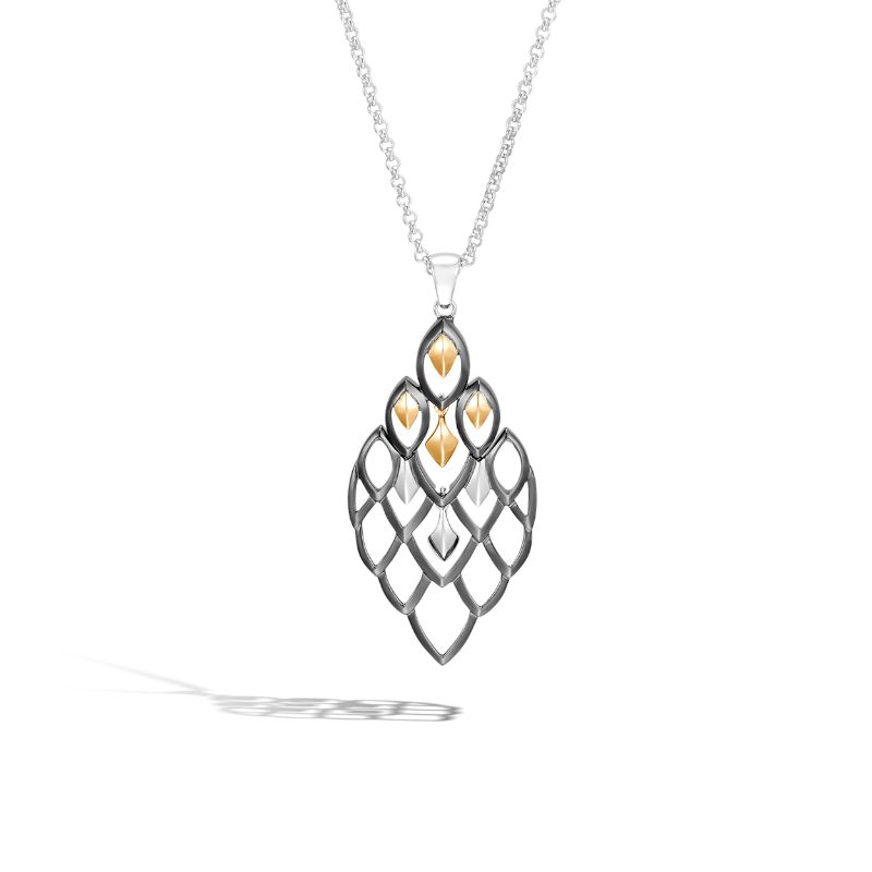 Legends Naga 18K Gold & Silver Pendant on 2mm Mini Rolo Chain Necklace, Size 18-20 Adjustable