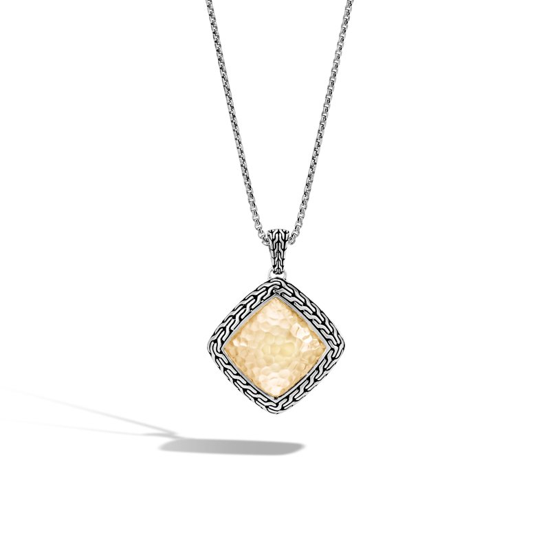 Sterling Silver And 18K Bonded Yellow Gold Classic Chain Hammered Pendant