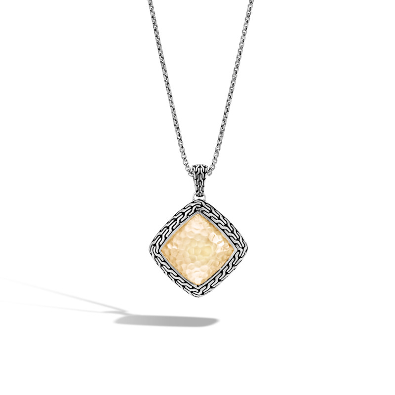 Classic Chain Hammered Pendant Necklace in Silver and 18K Gold