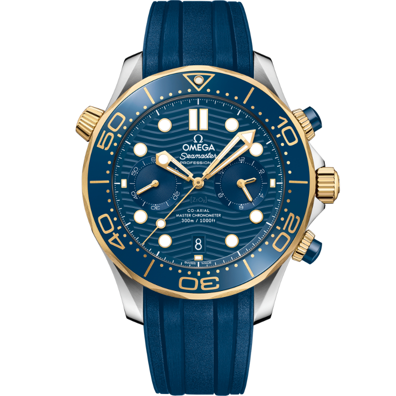OMEGA Seamaster Diver 300M chronometer steel/18k yellow gold 44MM blue bezel blue index dial on blue rubber strap with steel buckle